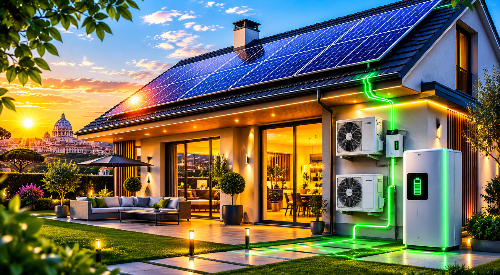 Fotovoltaico Roma con accumulatore, condizionatori e impianto energia green